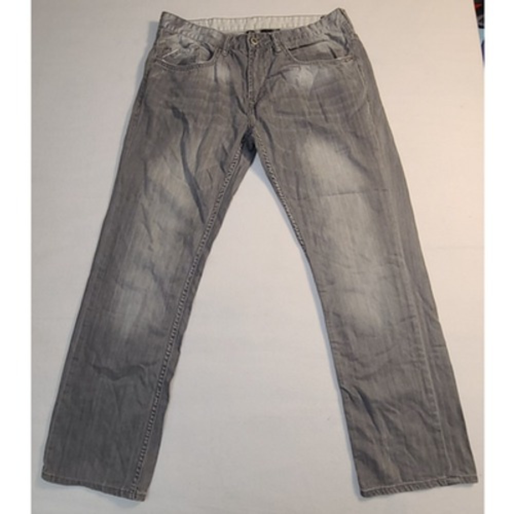 Buffalo David Bitton Six X Slim Straight Jeans Men 34x32 Gray Distressed Zip Fly